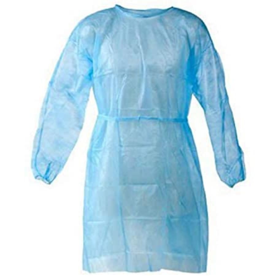 50Pk Disposable Isolation Gowns Blue/Yellow Elastic Cuff One Size Medical PPE
