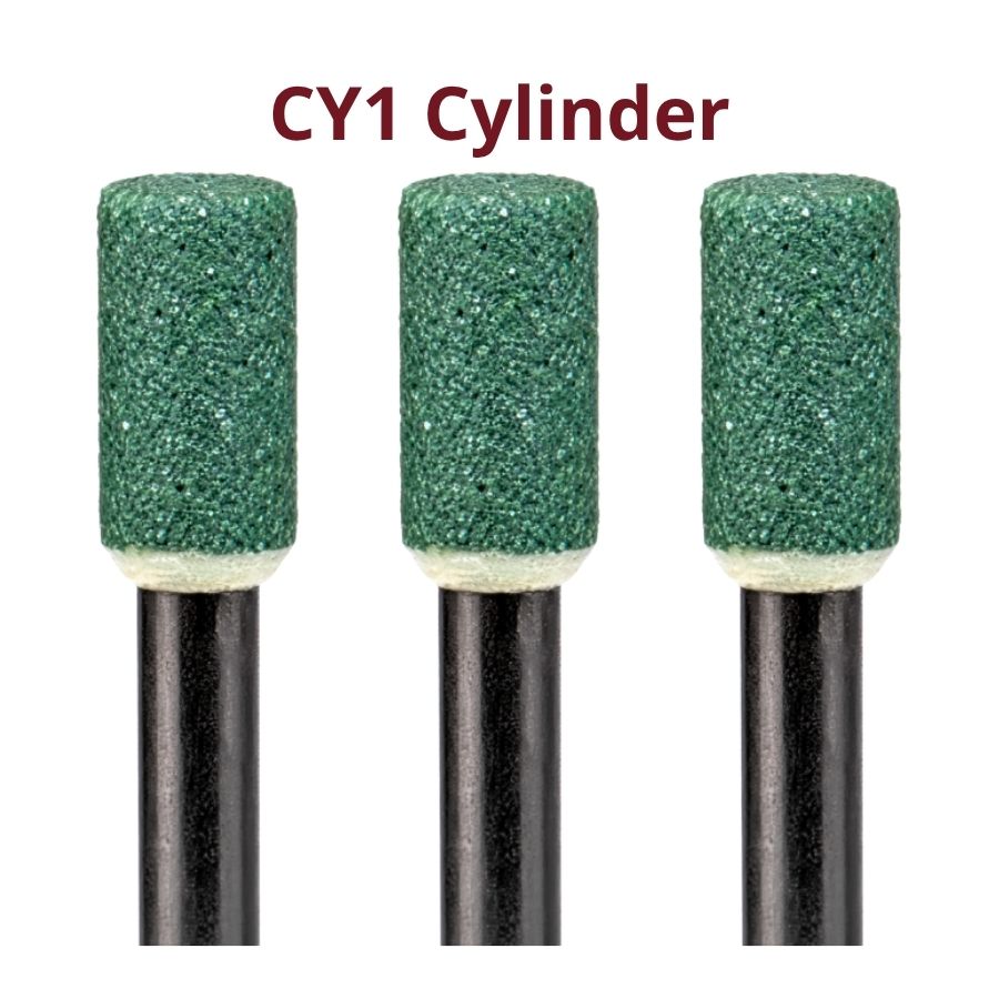12/Pk FG Mounted Grinding Stones Fine Green White Cylinder Taper Inverted Cone