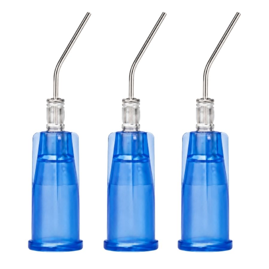 20/100/Pk Pre-Bent Applicator Tips 22ga x 1/2 Luer Lock Black Dark Blue Material