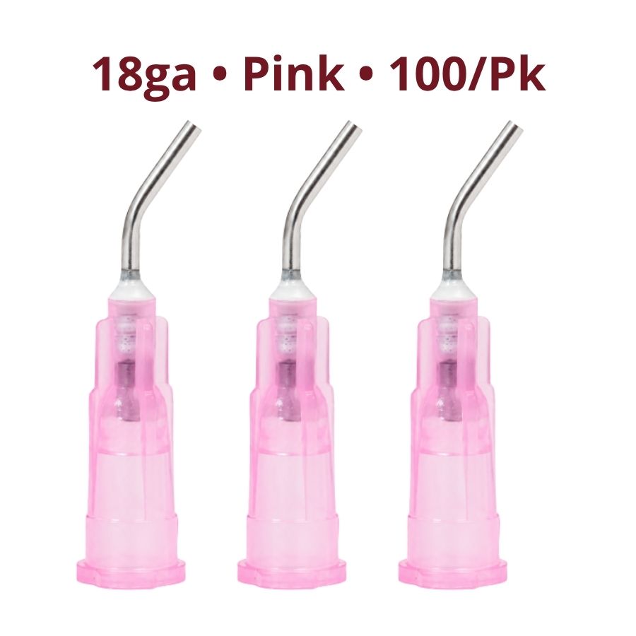 100/Pk Luer Lock Pre-Bent Dispensing Tips 18/20/25ga Flowable Composite Sealants