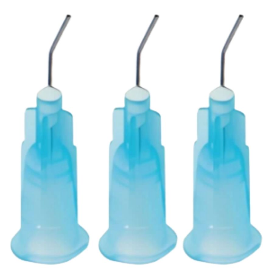 100/500/Pk Pre-Bent Blunt-End Dispensing Tips 25ga Etchant Resin Flowable Blue