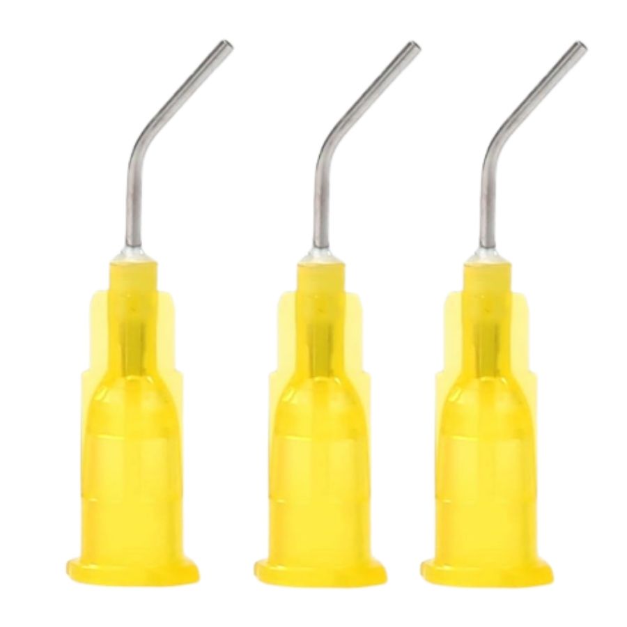 100/200/300/Pk Pre-Bent Blunt-End Applicator Dispensing Tips 20 Gauge Yellow
