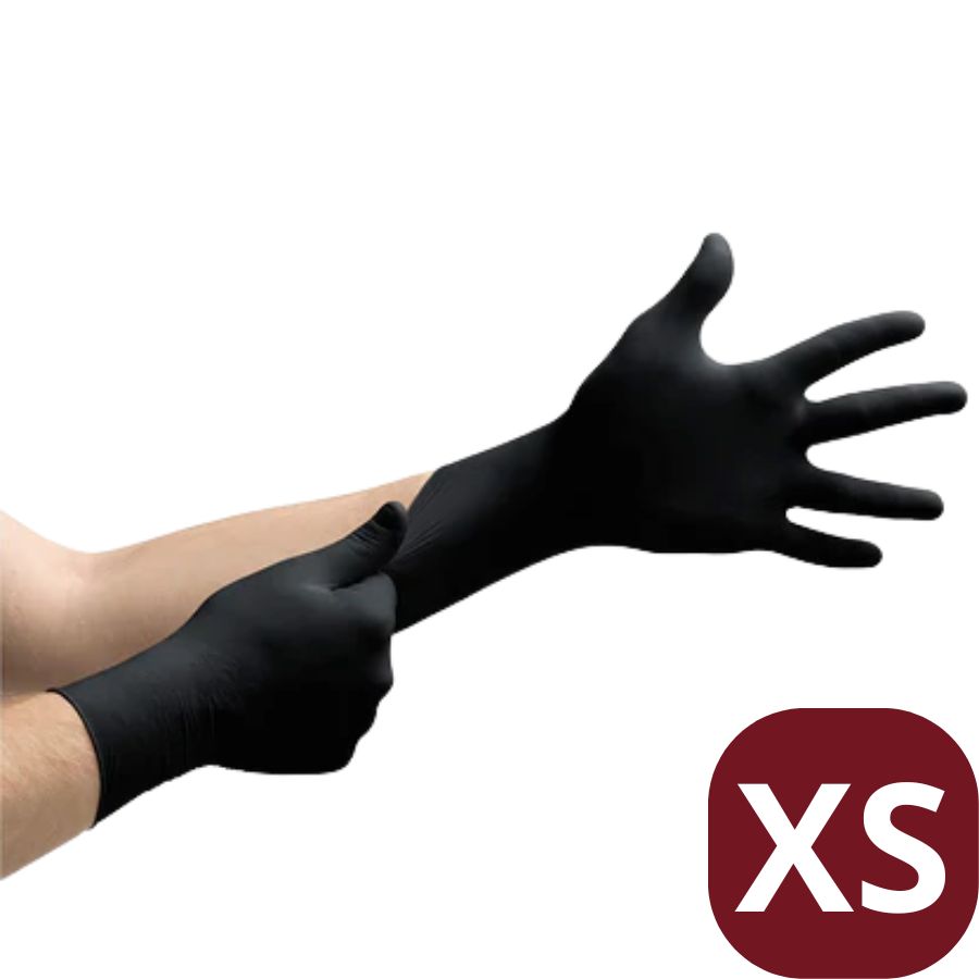 Up to 1000 Black Exam Textured Nitrile Gloves XS/S/M/L/XL Beaded Cuff Latex-Free