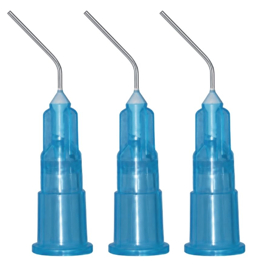 100/200/Pk Pre-Bent Blunt-End Applicator Tips 25 Gauge Blue Etchant Dispensing